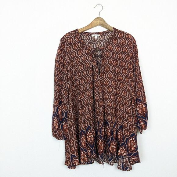 Jodifl Rust Navy Keyhole Front Peasant Long Sleeve Tunic - Picture 3 of 7